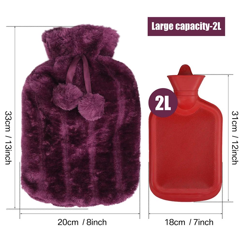 

Великий мішок для гарячої води об’ємом 2000 мл із потовщеним плюшевим чохлом Грілка для рук Термопакет Миттєвий нагрів для живота Зимова багаторазова пляшка з підігрівом