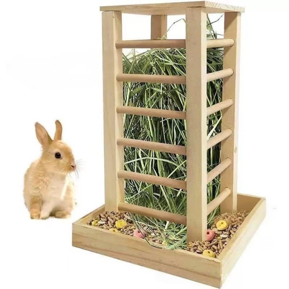 Practical Wooden Rabbit Hay Manger Detachable Durable Rabbit Hay Rack Self-Feeding Hay Feeder Pet Habitat