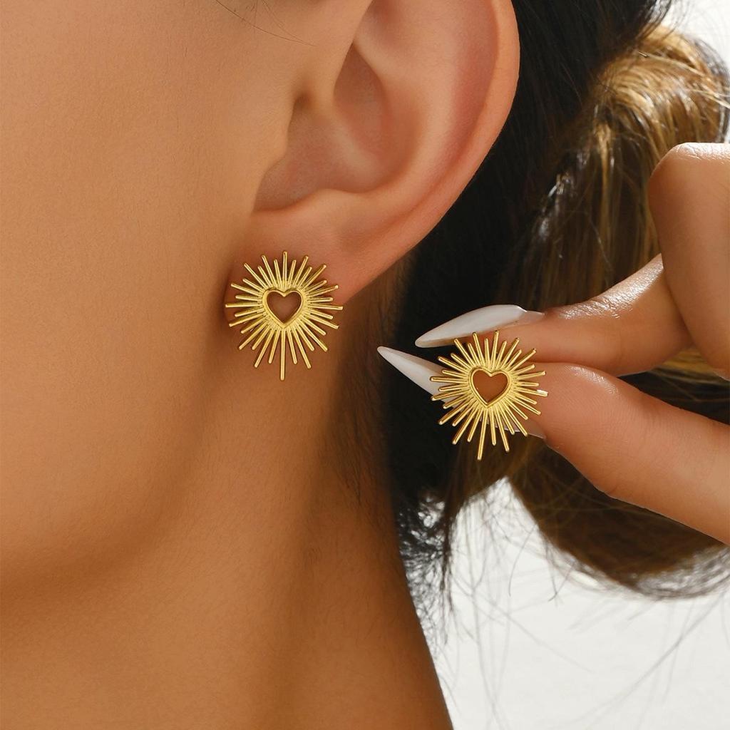 Sweet Style Stainless Steel Heart & Sunflower Earrings