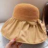 Sun Hat Large Brim Foldable Hollow Breathable Floppy UV Protection Bow Tie Decor Women Sunscreen Summer Hat Beach Cap for Outdoor