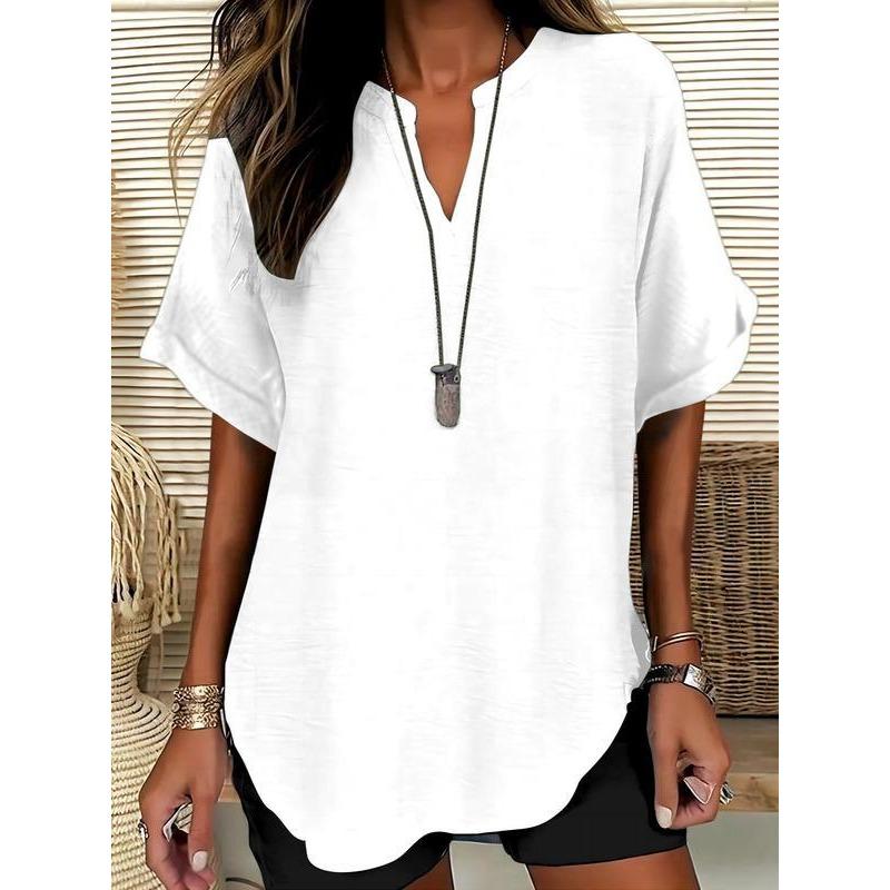 Summer Loose and Fashionable Pure Color V-neck Casual Women's T-shirts