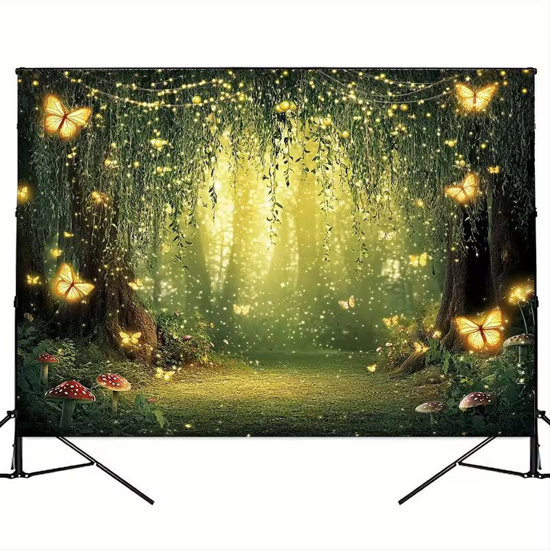 2D Magical Firefly Forest Tapestry, Glowing Wall Hanging