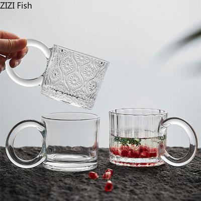 250ml Creative Relief Glass Water Cup Transparent Mug Office Afternoon Tea Coffee Cup Household Beverage Milk Drinking Set