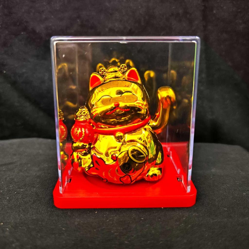 Solar-Powered Waving Maneki-neko Ornament, 2-Inch, Attracts Wealth for Office Desk or Cashier Counter Decoration