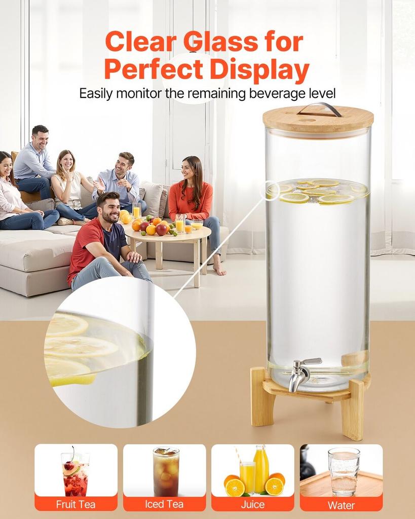 Drink Dispenser 13L Beverage Dispenser for Parties Glass with Stand
