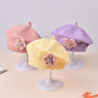 Baby Mädchen Herbst Winter Hut Niedlicher Blumen Baskenmütze Kleinkind Gestrickte Künstler Mütze Kinder Wollmütze Für Neugeborene 6-12 Monate Zuhause Draußen