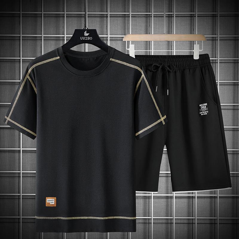 Lässiger Sportanzug Herren Kurzarm-T-Shirt Shorts Dreiviertelhose Mid-Pants Zweiteiliges Set