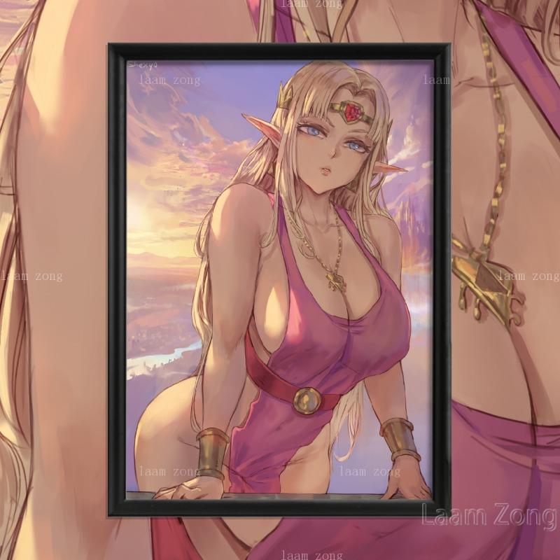 Dawn Sexy Nude Girl Art-Silk-Poster, Vlastní dekorace, Obrázek do obývacího pokoje, Domácí dekorace, Kreslená Marnie Anime Hra, Cynthia