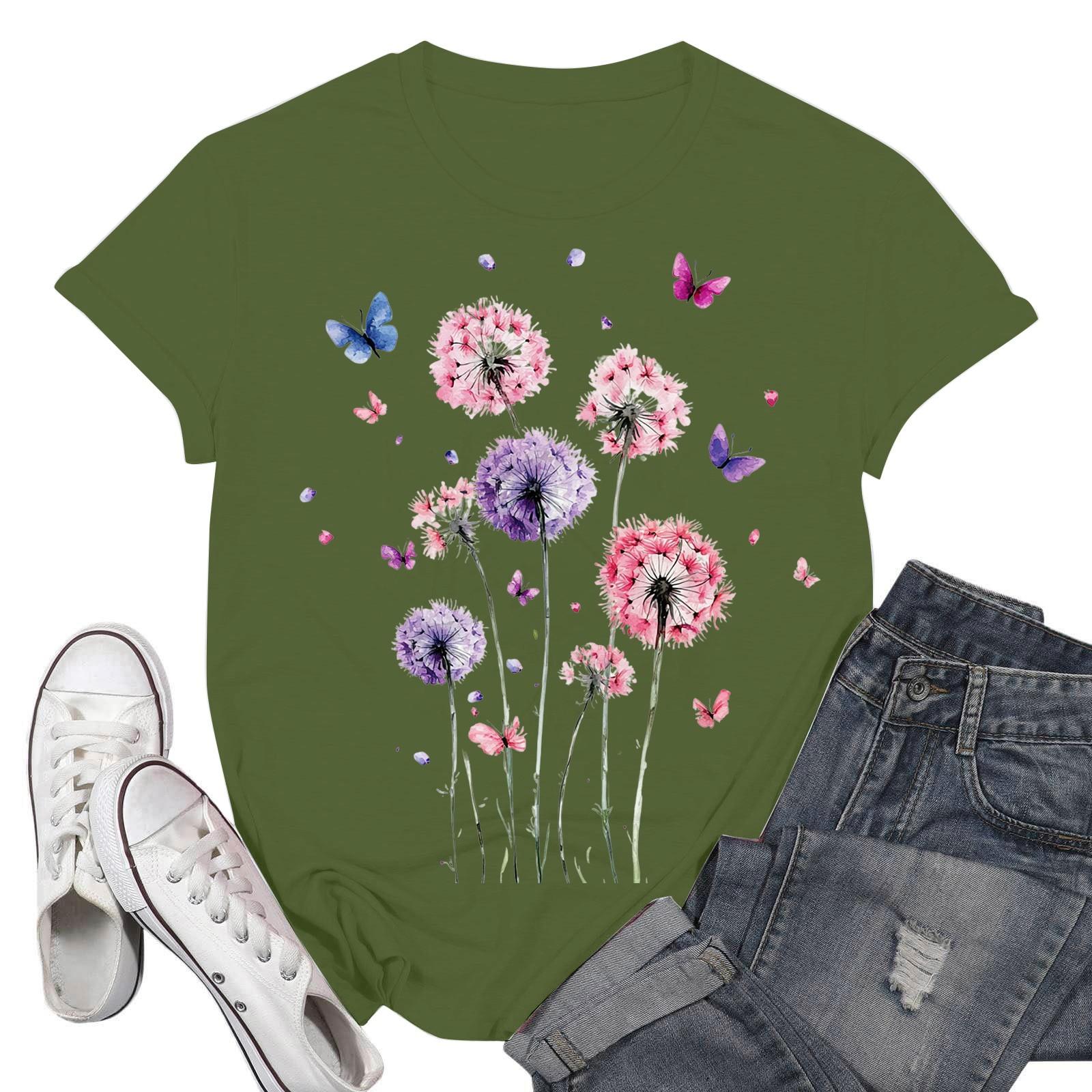 

Женские модные повседневные пуловеры с короткими рукавами и круглым вырезом с принтом L армия зеленый