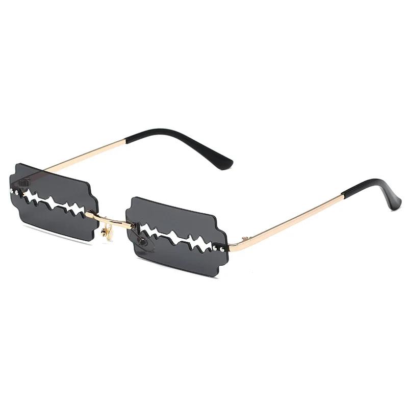 Festival Rimless Rectangle Sunglasses Women Unique Razor Blade Funny Sun Glasses Personality Trend Catwalk Party Hip Hop