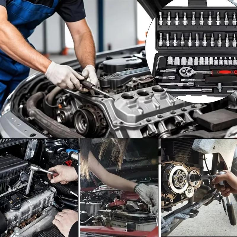 46Pcs 1/4-Inch Drive Ratchet Wrench Metric Socket Wrench Set Portable Auto Mechanical Repair Tools Motorcycle Accessories