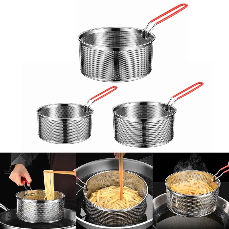 Large Capacity Oil Filter Basket for Outdoor BBQ Restaurant Cooking Deep Fry Basket Stainless Steels Round Wire Mesh