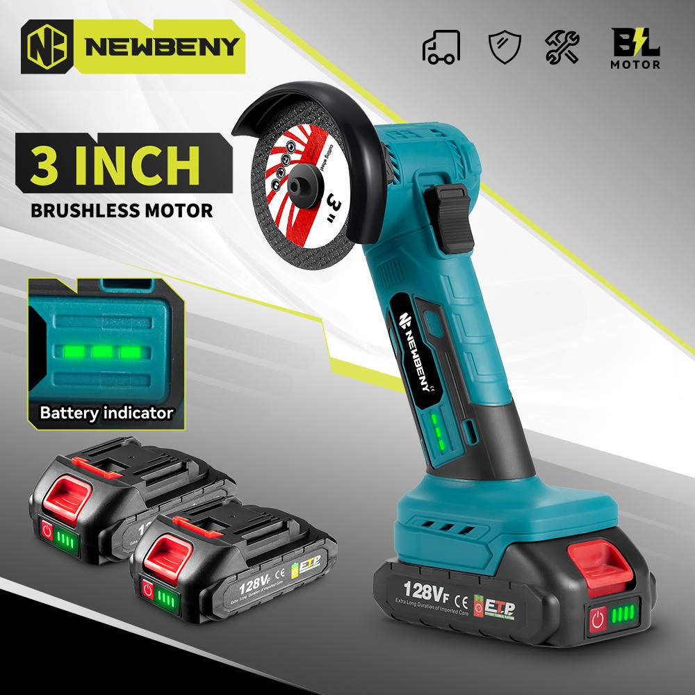Newbeny Mini Meuleuse d'Angle Électrique Sans Fil Sans Balais 3 Pouces Outil de Meulage, Polissage et Coupe Efficace pour Métal et Bois Pour Batterie Makita 18V