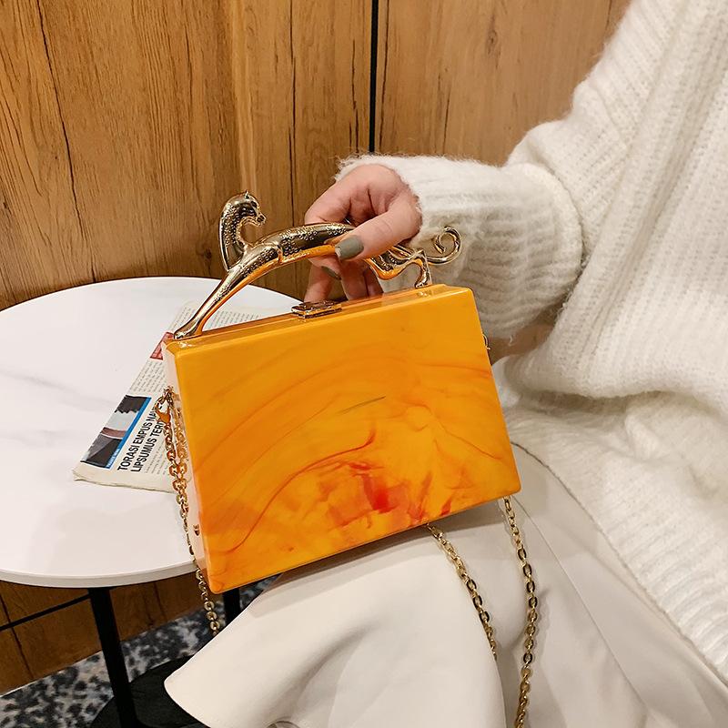Fashion acrylic box bag  new European and American candy color portable dinner bag chain messenger bag
