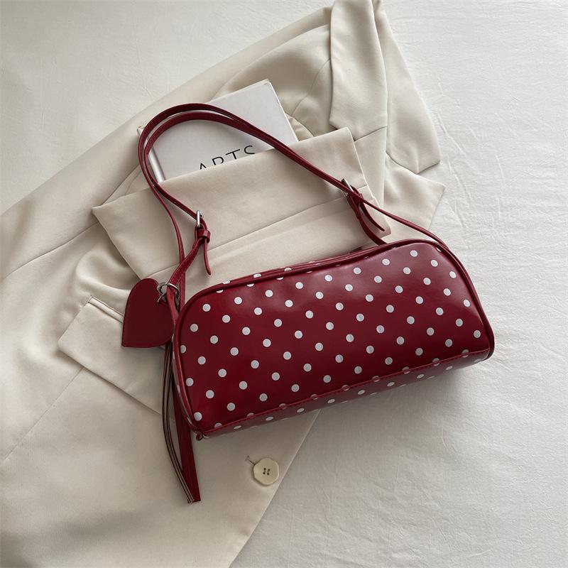 

Retro Dot Pu Shoulder Bags for Women Large Capacity Ladies Underarm Bag Korean Style Versatile Portable Girls Pillow Handbags червоний