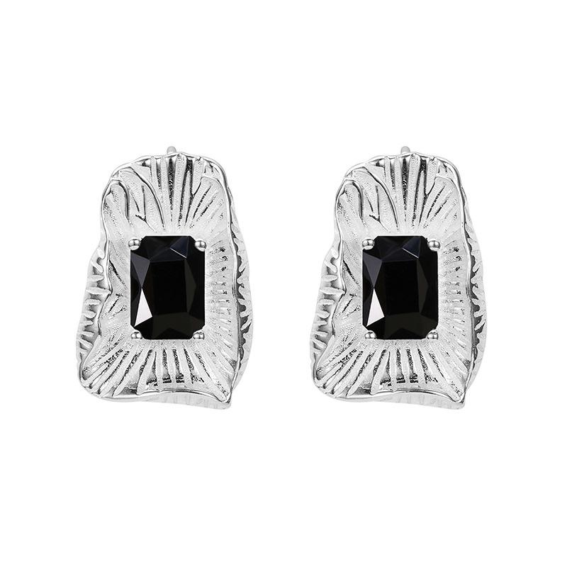 Minority Design 925 Sterling Silver Geometric Black Zircon Earrings for Women