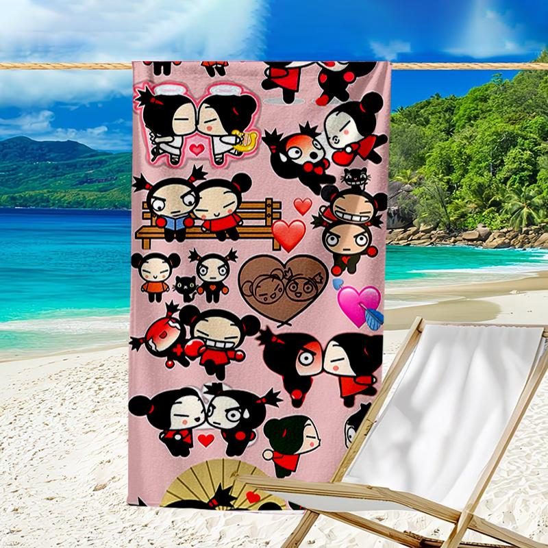 proof beach towel with a Pucca3 pattern - soft,absorbent,quick-drying,machine washable - perfect for swimming,camping,bathing