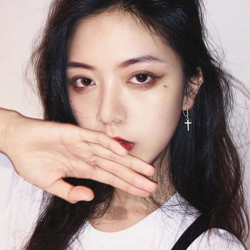 Bohemian 925 Sterling Silver Cross Earrings for Women Fashion Personality Couple Small Contracted Earrings