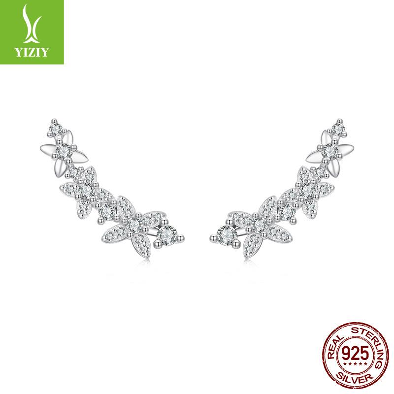 S925 Sterling Silver Sparkling Four-Leaf Clover Lucky Stud Earrings Women'S Premium Leaf Stud Earrings