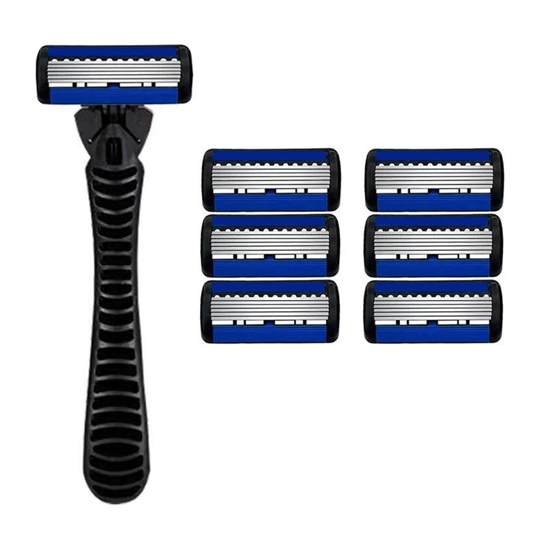 6-Layers Safety Razor Set High Quality Men Razor Sharp Stainless Steel Shaving Changeable Shaver Head Blade
