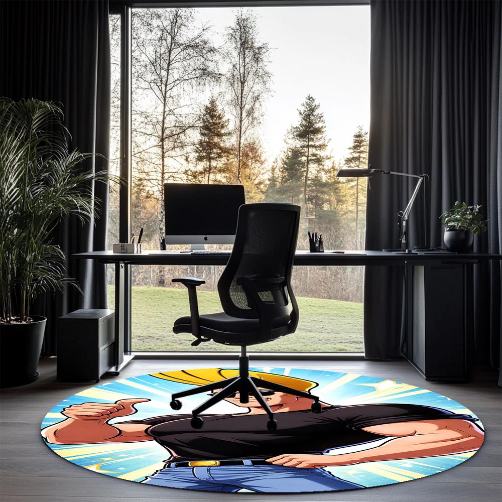 Johnny Bravo Printed Round Rug Carpet Chair Rug Area Rug Entryway Doormats,for Office Chair Living Room Bedroom Kitchen Room.