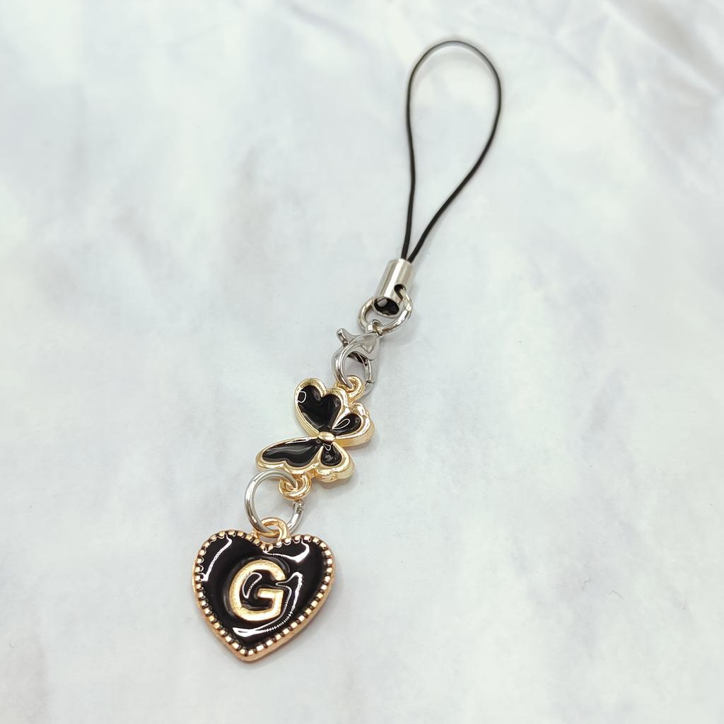 1 Stück Handy-Anhänger, DIY Schwarz Europäischer Stil Buchstabe und Schöner Schmetterling Handyband Taschenanhänger Zubehör