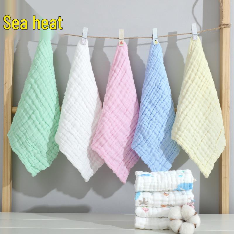 Seersucker-Lätzchen aus reiner Baumwolle: Sechslagig plissiert, Weich, Saugfähig, Einfarbig, Kleines quadratisches Handtuch