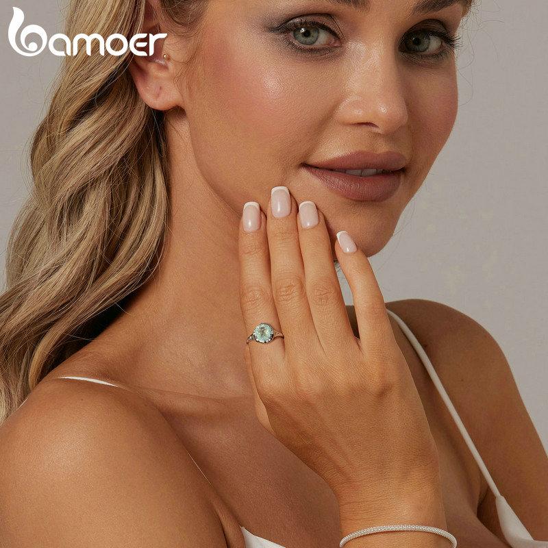 Bamoer Retro design Kulatý tvar 925 Stříbro Solitaire Promise Prsten, zásnubní prsten pozlacený bílým zlatem pro ženy