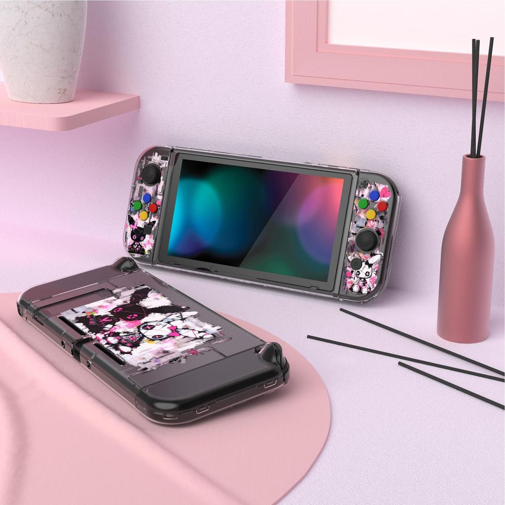 Protective Case Compatible with PlayVital Soft TPU Slim Case Cover for Switch with Colorful ABXY Button Patterned Protective Shell Switch, Caps,