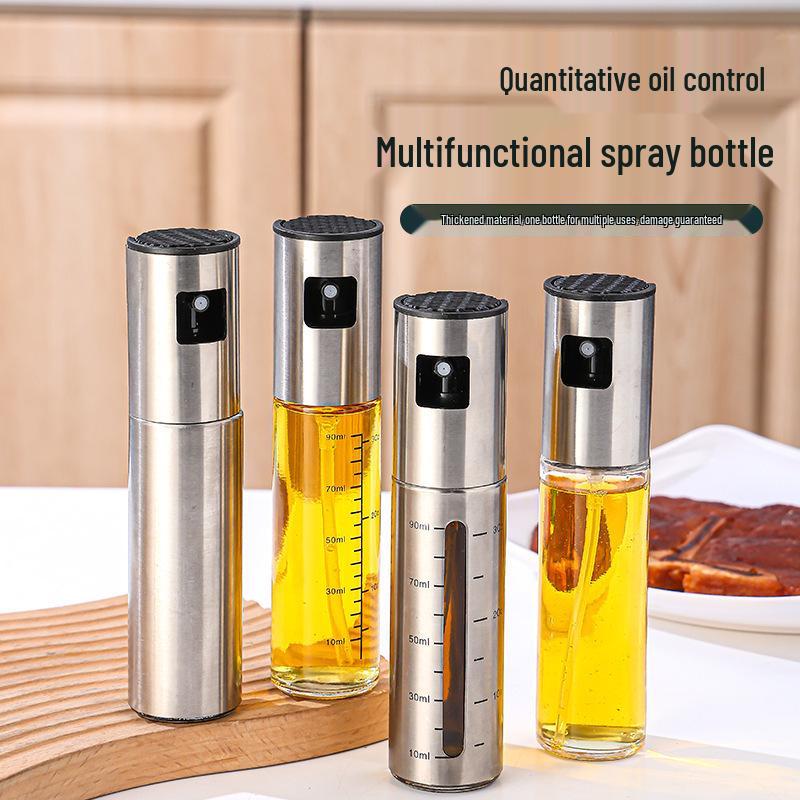 Stainless Steel Press-Type Olive Oil Sprayer Bottle for Kitchen and Barbecue Use