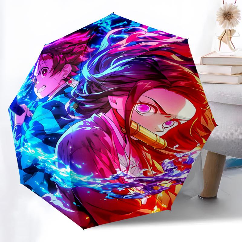 1pc Two Heroes Clash Demon Slayer Automatic Folding Umbrella - 3 Folding Design, Vivid Cartoon Pattern, Suitable for Outdoor Activities, A Gift f