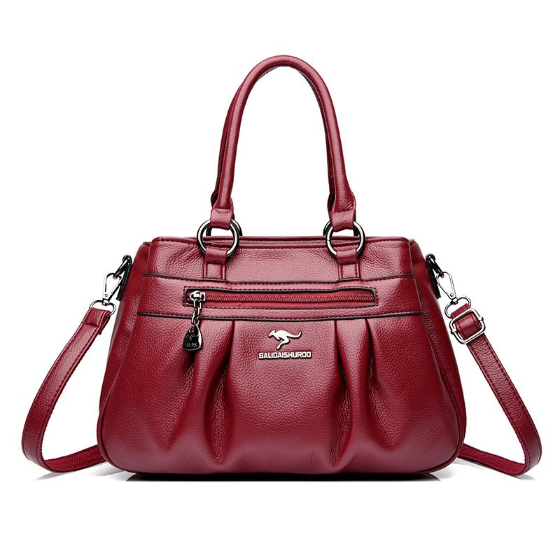 Large Capacity Tote Bag for women/Leather Womens/Ladies Ruched Leather Handbag