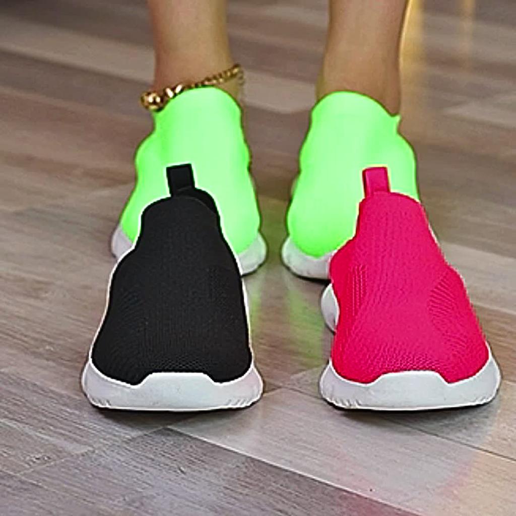 Women's Breathable Knit Sneakers, Casual Slip On Outdoor Shoes, Lightweight Low Top Trainers Plus Size