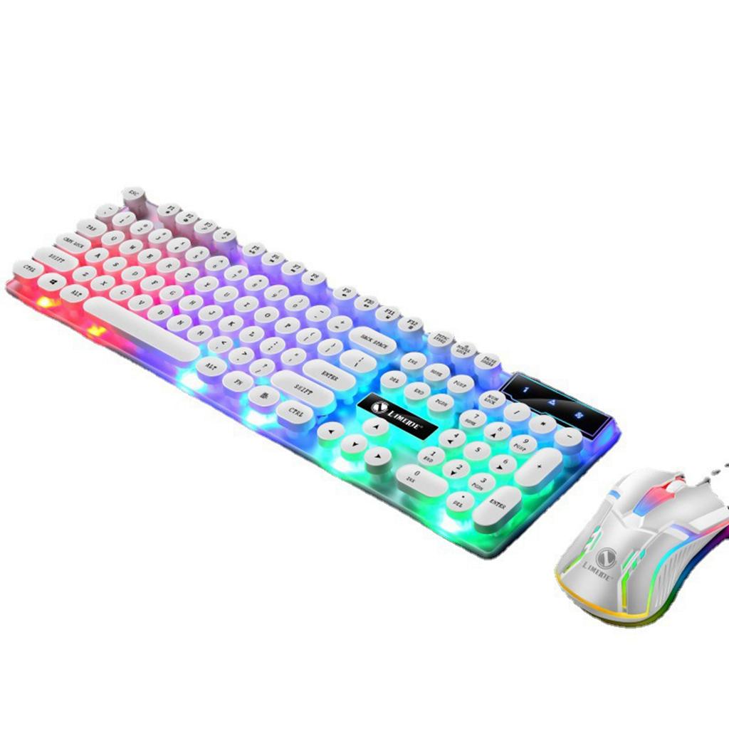 Tastatur Maus Combo Punk Retro Tastenkappen USB Kabelgebunden Bunt Hintergrundbeleuchtet Langlebiges ABS Tastatur und Maus für Gaming Laptop PC