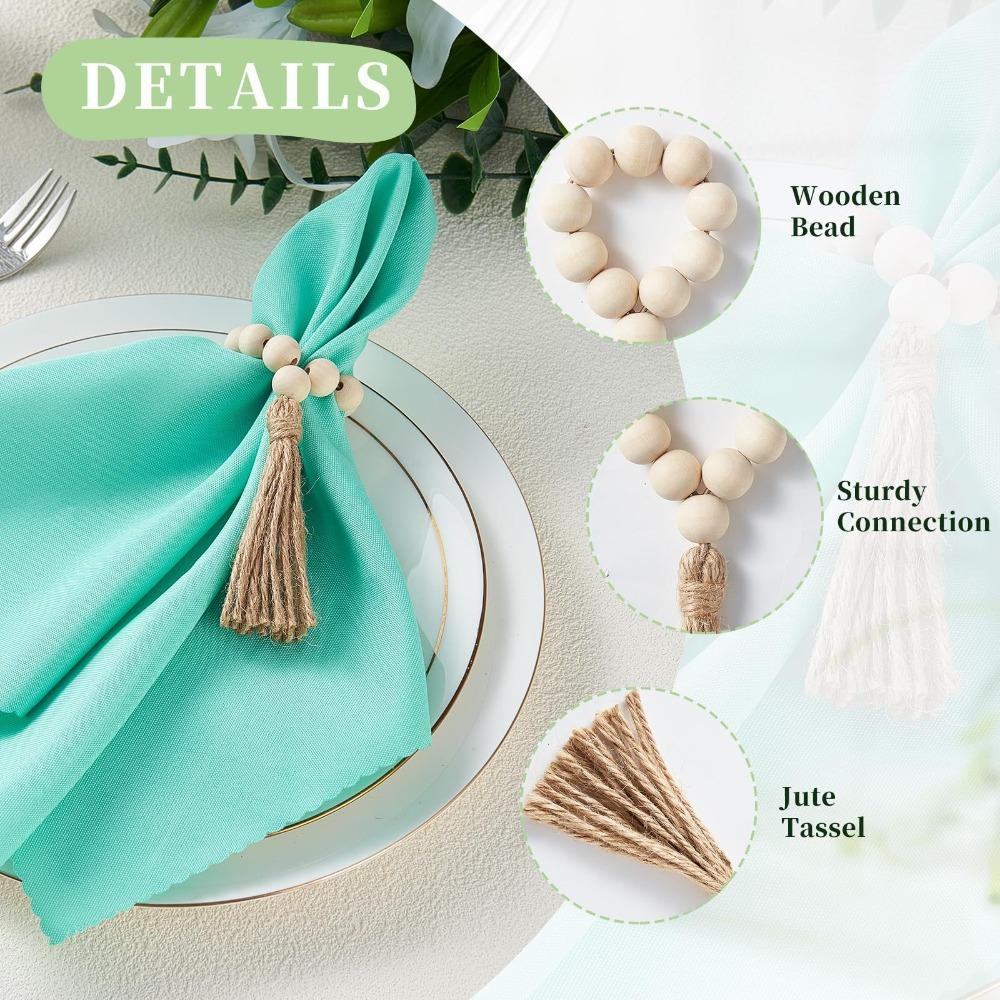 2Pcs Wood Bead Napkin Rings Handmade Weddings Country Dinner Table Napkin Holder with Tassels Bead Home Kitchen Table Decoration