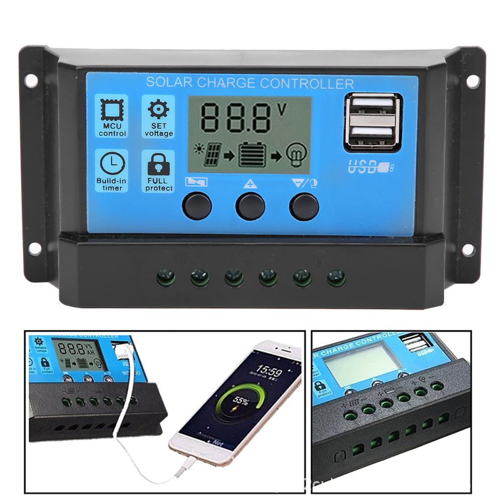 Blue Solar Automatic PWM LCD Dual USB 5V Output Controller Regulator PV System Connection 10A