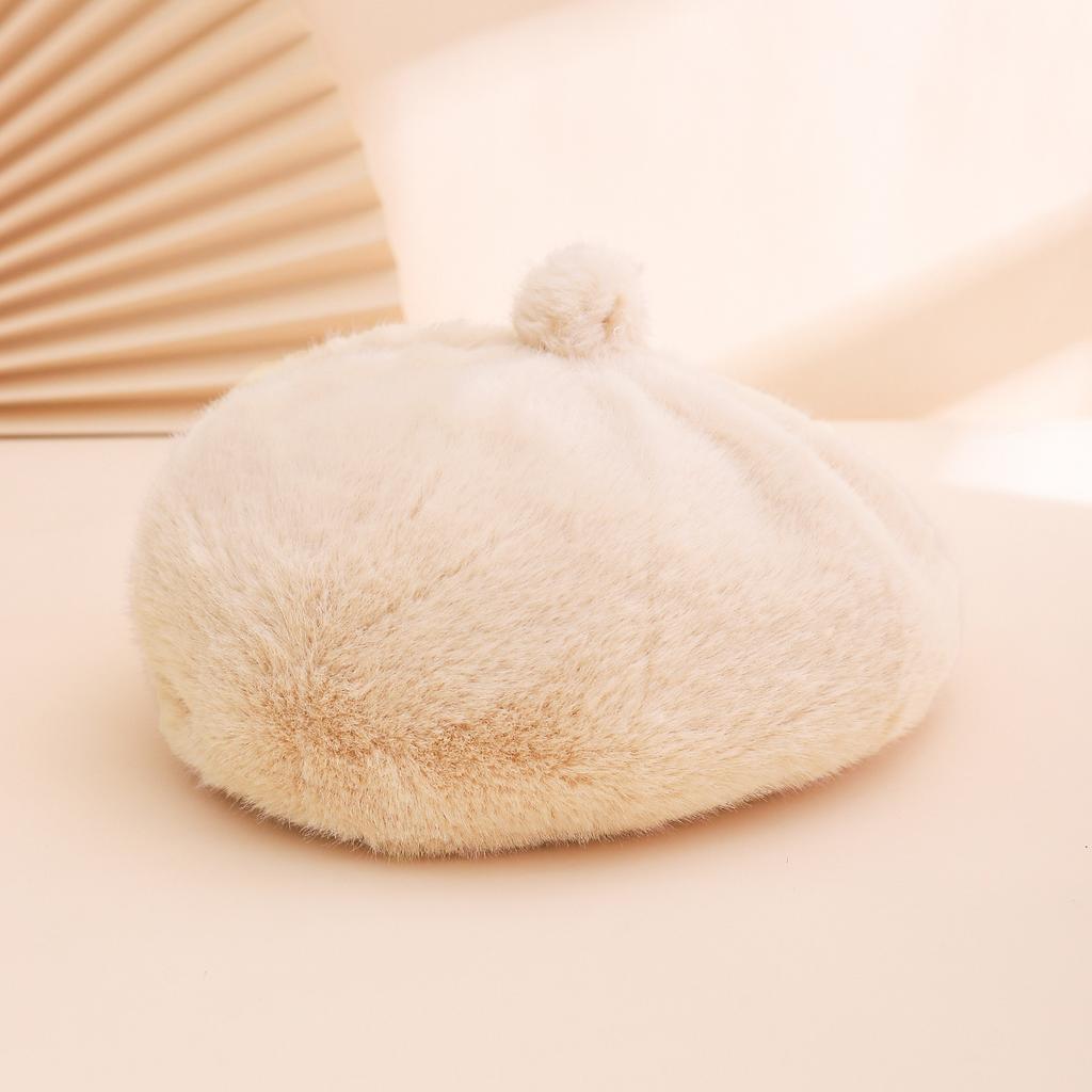 Autumn and winter imitation mink octagonal beret with top, cute lady, pumpkin hat, plush warm painter hat