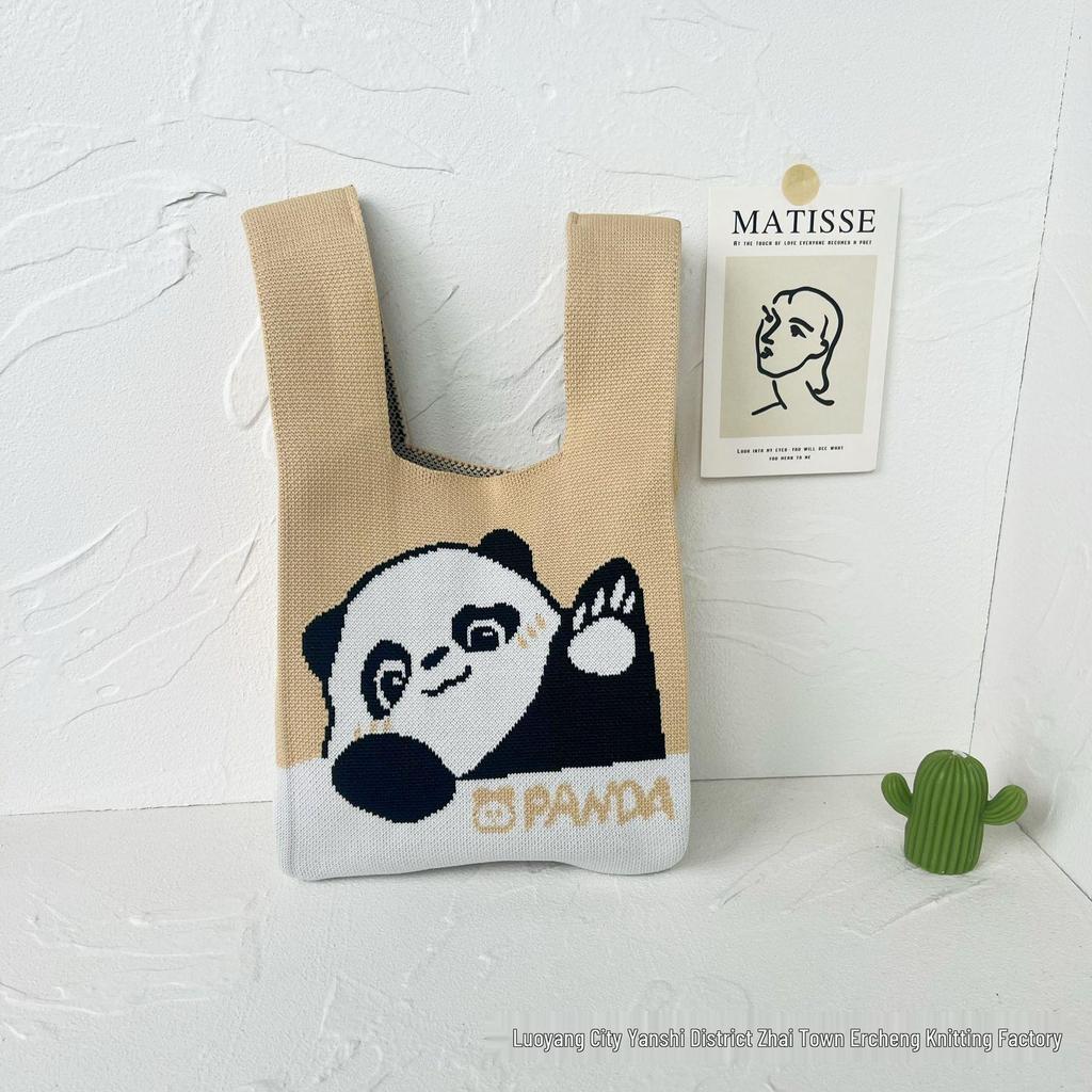 Panda Knit Women's Cross-Border Wrist Tote Handbag