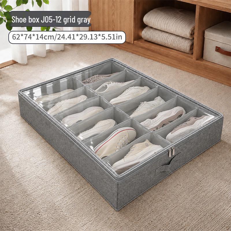 Under-Bed Transparent Shoe Storage Box with Steel Frame, Foldable & No-Install