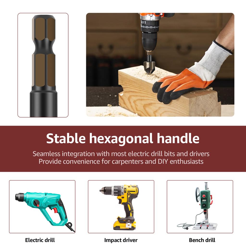 5/10 STÜCKE Sechskantschaft Titanbeschichtet Fünfschneiden Anfasmesser Senkbohrer 6-19mm Holzbearbeitung Punktansenker Werkzeugset