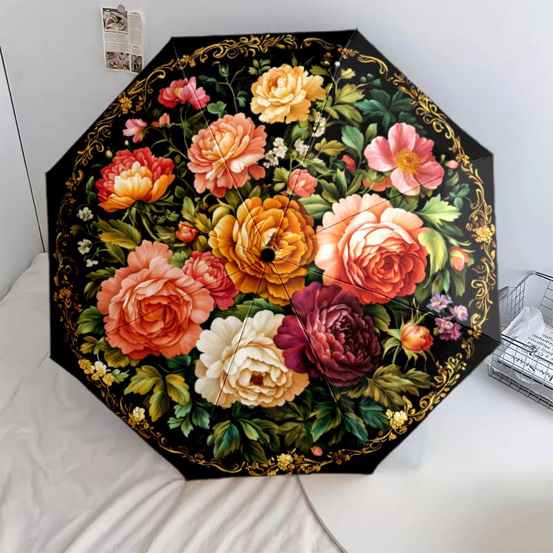 1 Stück Automatischer Faltregenschirm - Buntes Blumenmuster, Tragbares & Faltbares Design mit 8 Speichen, Weihnachts-Geburtstagsgeschenke