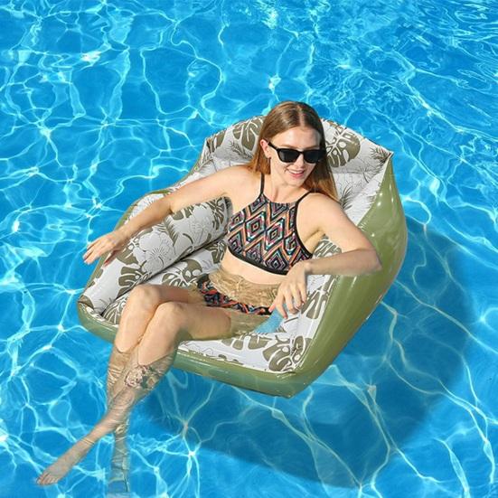 Inflatable Pool Lounge Chair with Cup Holder Tropical Leaf Print Blow-Up Water