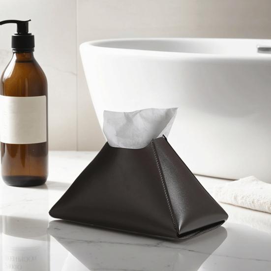 Faux Leather Tissue Holder Decorative Tissue Box Cover Pyramid Tissue Box Case Tabletop Tissue Dispenser