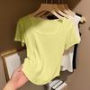 Top da donna a maniche corte con scollo quadrato, vestibilità regular, T-shirt casual a coste, tinta unita