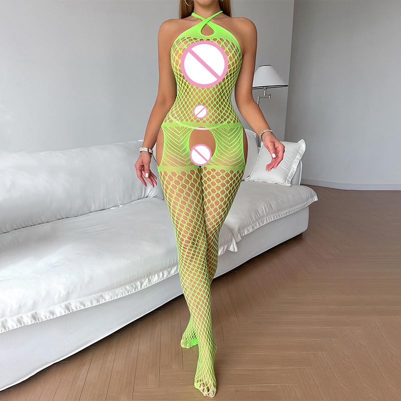 Black Open Crotch Conjoined Bodystockings Woman Sexy Lingerie Fishnet Bodysuit Fancy Underwear Costume