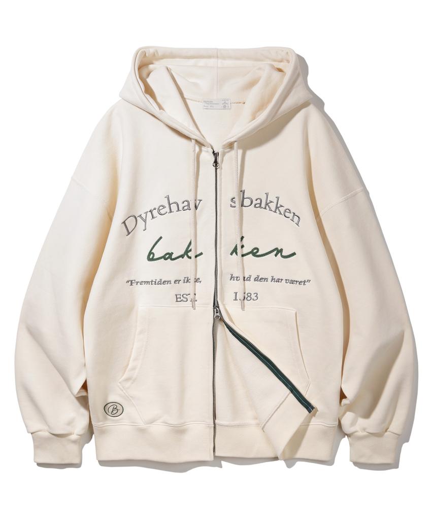 Bakken Color Point Lettering 2-Way Zip-Up Hoodie Bk7984_Cream