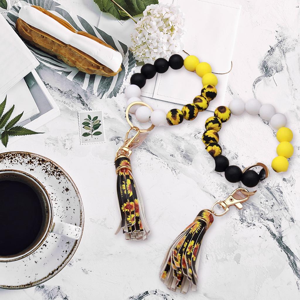 15mm Sunflower Silicone Beads Set Jewelry Making Kit With Tassel For Keychain Necklace Bracelet Making