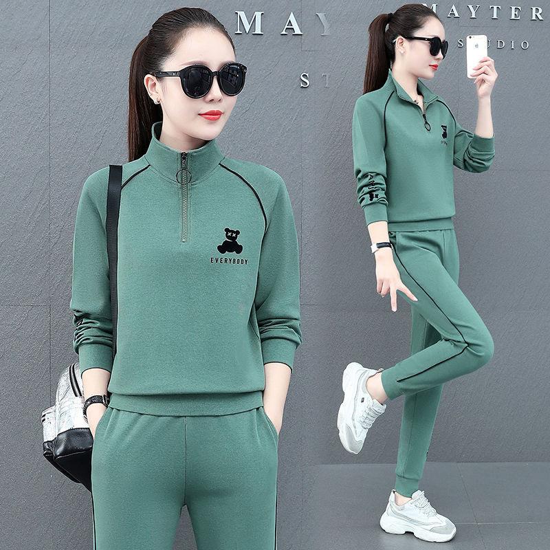 Sports and Leisure Suits for Women in Spring and Autumn, Loose Large Size Student Long-sleeved Running Clothes Two-piece Set