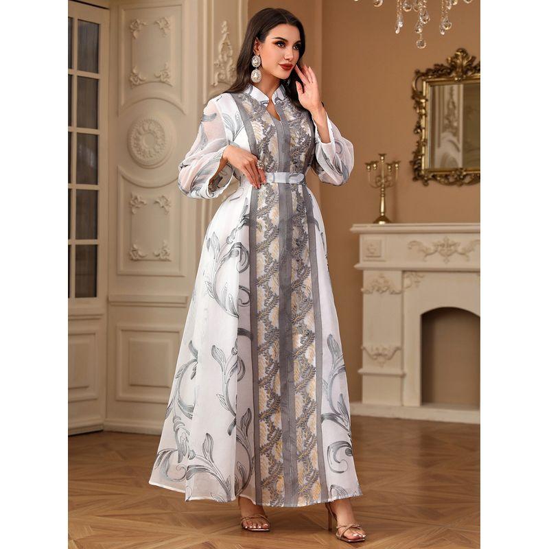 Middle East Indonesian Robe Women's Turkey New Arrival Fashion with Arab Dress Embroidered Printed Dubai Dress