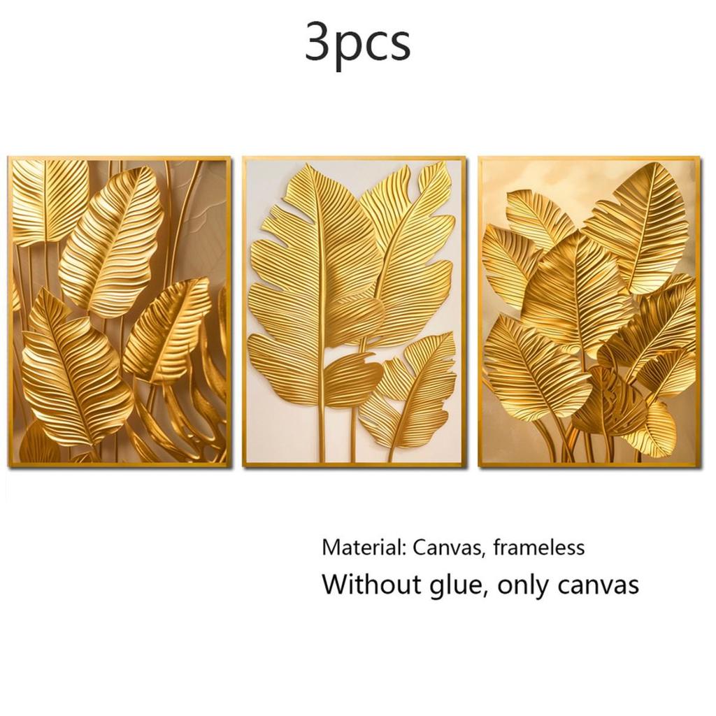 Luxurious Gold Floral Triptych Canvas Wall Art